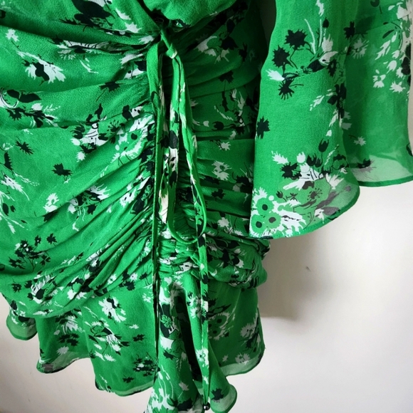 NWT Veronica Beard | 100% Silk Sean Floral Mini Dress in Green Multi - Size 8 - Picture 6 of 13